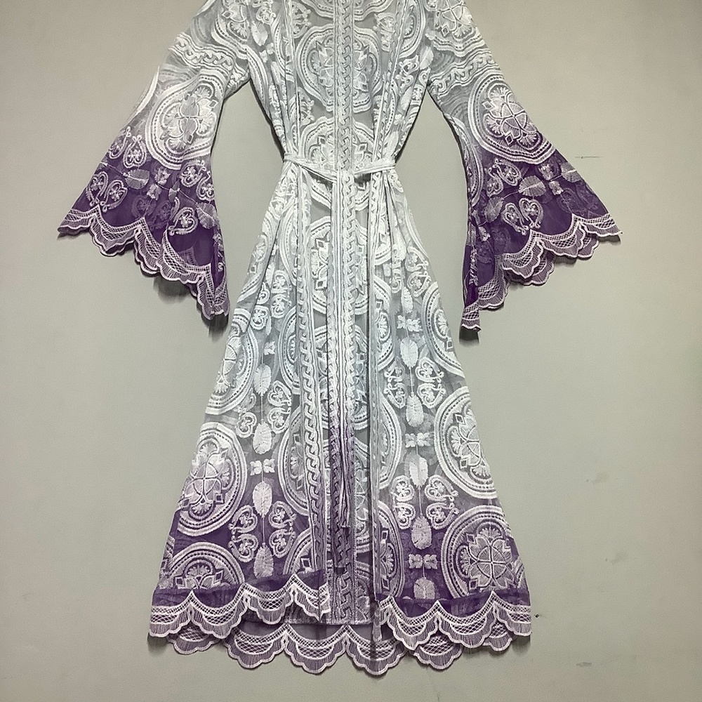 🌸 KIMONO ROBE CARDIGAN BELL SLEEVE OMBRE LOUNGE DUSTER MAXI LONG LACE FLARE - Picture 11 of 13